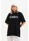 Unisex Baskılı Oversize T-Shirt - Siyah