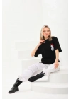 Unisex Baskılı Oversize T-Shirt - Siyah