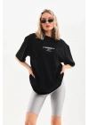 Unisex Baskılı Oversize T-Shirt - Siyah