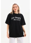 Unisex Baskılı Oversize T-Shirt - Siyah