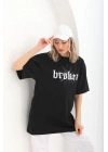 Unisex Baskılı Oversize T-Shirt - Siyah