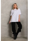 Unisex Bisiklet Yaka 20/1 Düz Oversize T-Shirt - Beyaz