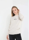 Unisex Bisiklet Yaka Baskılı Dokuma Triko - Bej