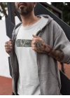 Unisex Bisiklet Yaka Baskılı Oversize T-Shirt - Beyaz