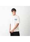Unisex Bisiklet Yaka Baskılı Oversize T-Shirt - Beyaz