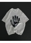 Unisex Bisiklet Yaka Baskılı Oversize T-Shirt - Beyaz