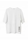 Unisex Bisiklet Yaka Baskılı Oversize T-Shirt - Beyaz