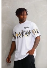 Unisex Bisiklet Yaka Baskılı Oversize T-Shirt - Beyaz