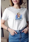 Unisex Bisiklet Yaka Baskılı Oversize T-Shirt - Beyaz