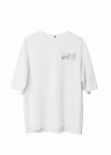 Unisex Bisiklet Yaka Baskılı Oversize T-Shirt - Beyaz