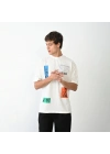 Unisex Bisiklet Yaka Baskılı Oversize T-Shirt - Beyaz