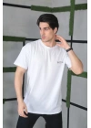 Unisex Bisiklet Yaka Baskılı Oversize T-Shirt - Beyaz
