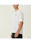 Unisex Bisiklet Yaka Baskılı Oversize T-Shirt - Beyaz