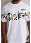 Unisex Bisiklet Yaka Baskılı Oversize T-Shirt - Beyaz