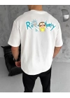 Unisex Bisiklet Yaka Baskılı Oversize T-Shirt - Beyaz