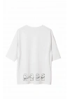 Unisex Bisiklet Yaka Baskılı Oversize T-Shirt - Beyaz