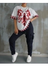 Unisex Bisiklet Yaka Baskılı Oversize T-Shirt - Beyaz