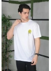 Unisex Bisiklet Yaka Baskılı Oversize T-Shirt - Beyaz