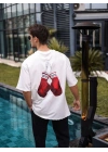 Unisex Bisiklet Yaka Baskılı Oversize T-Shirt - Beyaz