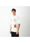 Unisex Bisiklet Yaka Baskılı Oversize T-Shirt - Beyaz