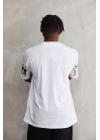 Unisex Bisiklet Yaka Baskılı Oversize T-Shirt - Beyaz