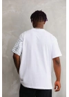 Unisex Bisiklet Yaka Baskılı Oversize T-Shirt - Beyaz