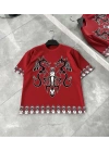 Unisex Bisiklet Yaka Baskılı Oversize T-Shirt - Kırmızı
