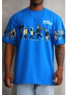 Unisex Bisiklet Yaka Baskılı Oversize T-Shirt - Mavi