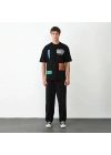 Unisex Bisiklet Yaka Baskılı Oversize T-Shirt - Siyah