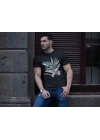 Unisex Bisiklet Yaka Baskılı Oversize T-Shirt - Siyah