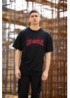 Unisex Bisiklet Yaka Baskılı Oversize T-Shirt - Siyah