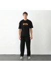 Unisex Bisiklet Yaka Baskılı Oversize T-Shirt - Siyah