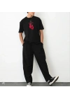 Unisex Bisiklet Yaka Baskılı Oversize T-Shirt - Siyah