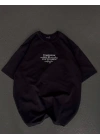 Unisex Bisiklet Yaka Baskılı Oversize T-Shirt - Siyah