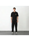 Unisex Bisiklet Yaka Baskılı Oversize T-Shirt - Siyah