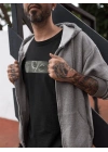 Unisex Bisiklet Yaka Baskılı Oversize T-Shirt - Siyah