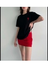 Unisex Bisiklet Yaka Baskılı Oversize T-Shirt - Siyah