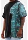 Unisex Bisiklet Yaka Baskılı Oversize T-Shirt - Siyah