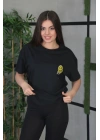 Unisex Bisiklet Yaka Baskılı Oversize T-Shirt - Siyah