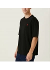 Unisex Bisiklet Yaka Baskılı Oversize T-Shirt - Siyah
