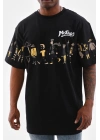 Unisex Bisiklet Yaka Baskılı Oversize T-Shirt - Siyah