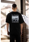Unisex Bisiklet Yaka Baskılı Oversize T-Shirt - Siyah