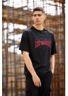 Unisex Bisiklet Yaka Baskılı Oversize T-Shirt - Siyah