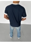 Unisex Bisiklet Yaka Baskılı Oversize T-Shirt - Siyah