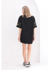 Unisex Bisiklet Yaka Baskılı Oversize T-Shirt - Siyah