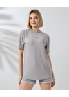 Unisex Bisiklet Yaka Baskılı Slim Fit T-Shirt - Boyalı Gri
