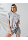 Unisex Bisiklet Yaka Baskılı Slim Fit T-Shirt - Boyalı Gri