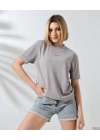 Unisex Bisiklet Yaka Baskılı Slim Fit T-Shirt - Boyalı Gri