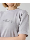 Unisex Bisiklet Yaka Baskılı Slim Fit T-Shirt - Boyalı Gri