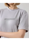 Unisex Bisiklet Yaka Baskılı Slim Fit T-Shirt - Boyalı Gri